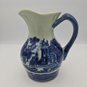 Vintage cobalt flow blue ironstone 6 inch pitcher Victoria wear‎